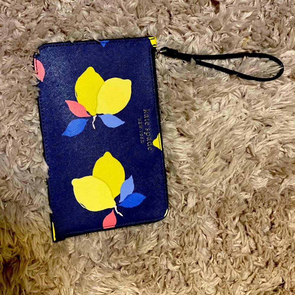 Kate Spade NEW Cameron lemon medium wristlet blue multi color. New with tags.